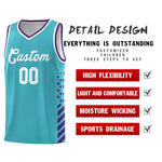 Custom Sky Blue Purple White Side Diamond Shapes Stripes Basketball Jersey | BuyFootballJersey
