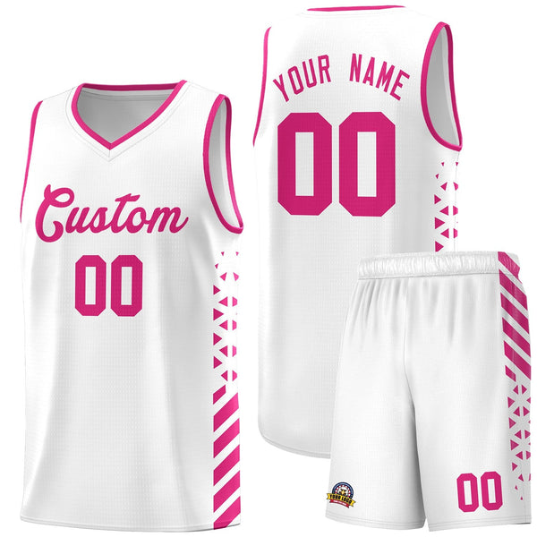 Custom White Rose Red Side Diamond Shapes Stripes Basketball Jersey | BuyFootballJersey