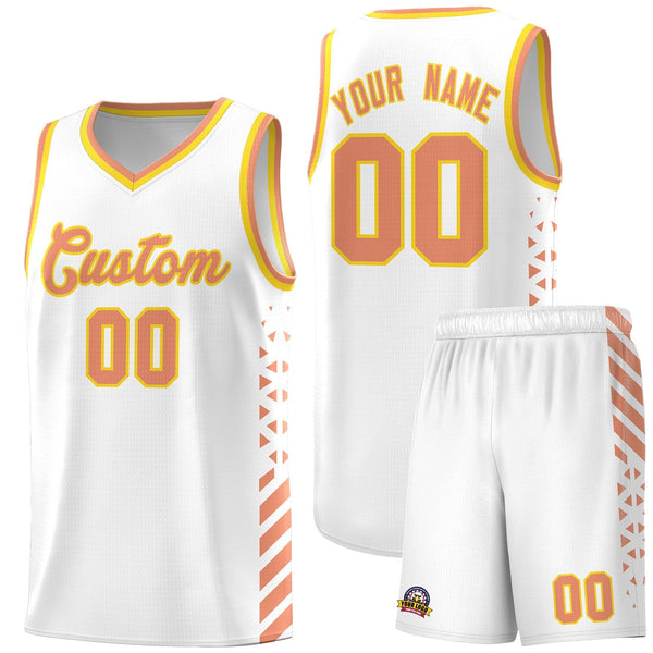 Custom White Light Orange Gold Side Diamond Shapes Stripes Basketball Jersey | BuyFootballJersey
