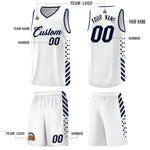 Custom White Navy Side Diamond Shapes Stripes Basketball Jersey | BuyFootballJersey