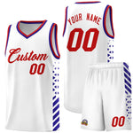 Custom White Royal Blue Red Side Diamond Shapes Stripes Basketball Jersey | BuyFootballJersey