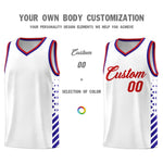 Custom White Royal Blue Red Side Diamond Shapes Stripes Basketball Jersey | BuyFootballJersey