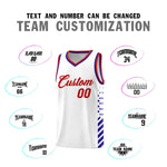 Custom White Royal Blue Red Side Diamond Shapes Stripes Basketball Jersey | BuyFootballJersey