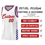 Custom White Royal Blue Red Side Diamond Shapes Stripes Basketball Jersey | BuyFootballJersey