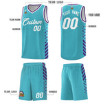 Custom Sky Blue Purple White Side Diamond Shapes Stripes Basketball Jersey | BuyFootballJersey