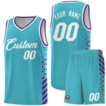 Custom Sky Blue Purple White Side Diamond Shapes Stripes Basketball Jersey | BuyFootballJersey