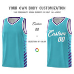 Custom Sky Blue Purple White Side Diamond Shapes Stripes Basketball Jersey | BuyFootballJersey