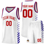 Custom White Royal Blue Red Side Diamond Shapes Stripes Basketball Jersey | BuyFootballJersey