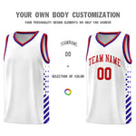 Custom White Royal Blue Red Side Diamond Shapes Stripes Basketball Jersey | BuyFootballJersey