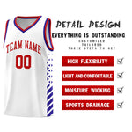 Custom White Royal Blue Red Side Diamond Shapes Stripes Basketball Jersey | BuyFootballJersey