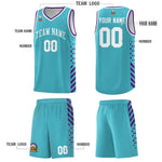 Custom Sky Blue Purple White Side Diamond Shapes Stripes Basketball Jersey | BuyFootballJersey