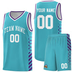 Custom Sky Blue Purple White Side Diamond Shapes Stripes Basketball Jersey | BuyFootballJersey