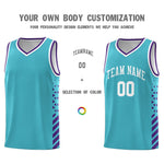 Custom Sky Blue Purple White Side Diamond Shapes Stripes Basketball Jersey | BuyFootballJersey
