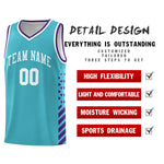 Custom Sky Blue Purple White Side Diamond Shapes Stripes Basketball Jersey | BuyFootballJersey