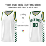Custom White Hunter Green Old Gold Side Diamond Shapes Stripes Basketball Jersey | BuyFootballJersey
