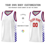 Custom White Royal Blue Red Side Diamond Shapes Stripes Basketball Jersey | BuyFootballJersey