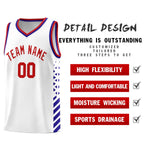 Custom White Royal Blue Red Side Diamond Shapes Stripes Basketball Jersey | BuyFootballJersey