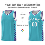 Custom Sky Blue Purple White Side Diamond Shapes Stripes Basketball Jersey | BuyFootballJersey