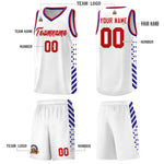 Custom White Royal Blue Red Side Diamond Shapes Stripes Basketball Jersey | BuyFootballJersey