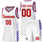 Custom White Royal Blue Red Side Diamond Shapes Stripes Basketball Jersey | BuyFootballJersey
