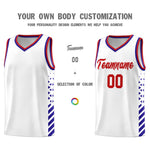 Custom White Royal Blue Red Side Diamond Shapes Stripes Basketball Jersey | BuyFootballJersey