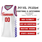 Custom White Royal Blue Red Side Diamond Shapes Stripes Basketball Jersey | BuyFootballJersey