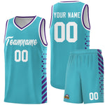 Custom Sky Blue Purple White Side Diamond Shapes Stripes Basketball Jersey | BuyFootballJersey