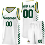 Custom White Hunter Green Old Gold Side Diamond Shapes Stripes Basketball Jersey | BuyFootballJersey