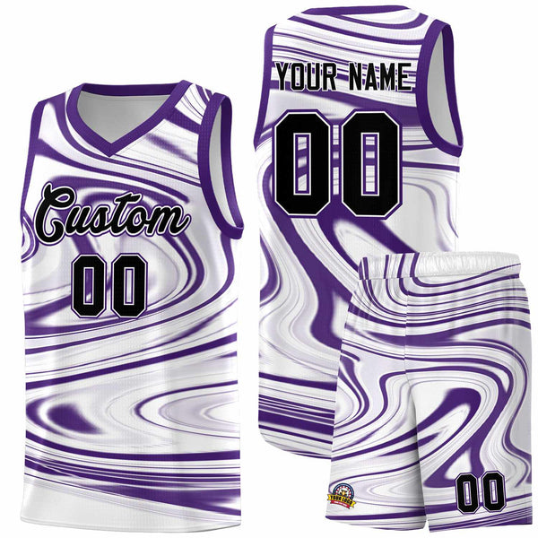 Custom White Purple Graffiti Pattern Fluids Style Sports Uniform Basketball Jersey Sets | BuyFootballJersey