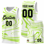 Custom White Light Green Graffiti Pattern Fluids Style Sports Uniform Basketball Jersey Sets | BuyFootballJersey