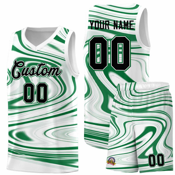 Custom White Kelly Green Graffiti Pattern Fluids Style Sports Uniform Basketball Jersey Sets | BuyFootballJersey