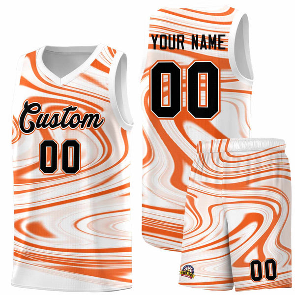 Custom White Orange Graffiti Pattern Fluids Style Sports Uniform Basketball Jersey Sets | BuyFootballJersey