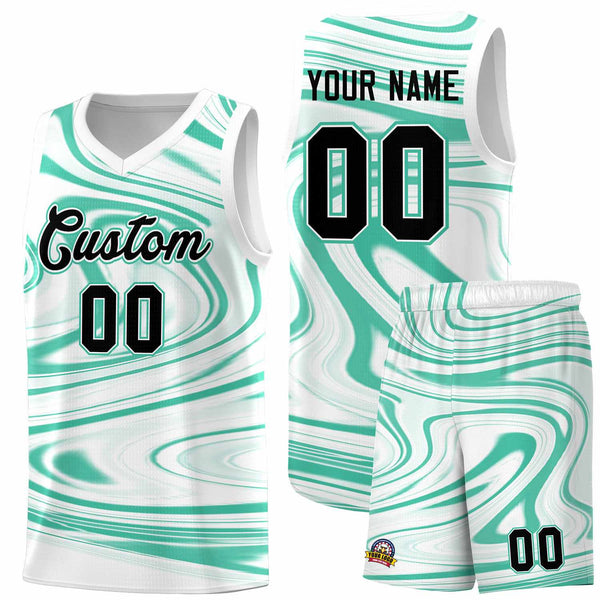 Custom White Bright Green Graffiti Pattern Fluids Style Sports Uniform Basketball Jersey Sets | BuyFootballJersey