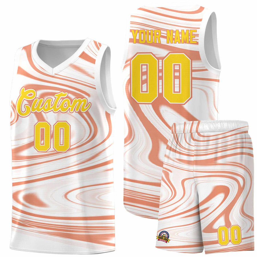 Custom White Light Orange Graffiti Pattern Fluids Style Sports Uniform Basketball Jersey Sets | BuyFootballJersey