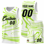 Custom White Light Green Graffiti Pattern Fluids Style Sports Uniform Basketball Jersey Sets | BuyFootballJersey