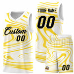 Custom White Gold Graffiti Pattern Fluids Style Sports Uniform Basketball Jersey Sets | BuyFootballJersey