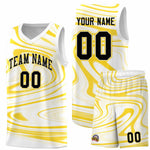 Custom White Gold Graffiti Pattern Fluids Style Sports Uniform Basketball Jersey Sets | BuyFootballJersey