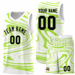 Custom White Light Green Graffiti Pattern Fluids Style Sports Uniform Basketball Jersey Sets | BuyFootballJersey