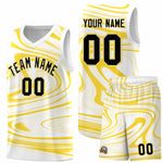 Custom White Gold Graffiti Pattern Fluids Style Sports Uniform Basketball Jersey Sets | BuyFootballJersey
