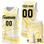 Custom White Gold Graffiti Pattern Fluids Style Sports Uniform Basketball Jersey Sets | BuyFootballJersey