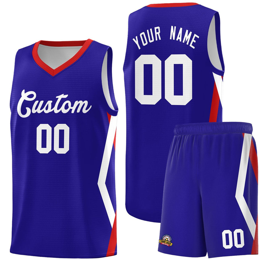 Custom Royal Side Rhombus Graffiti Pattern Sets Basketball Jersey | BuyFootballJersey