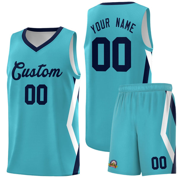 Custom Sky Blue Side Rhombus Graffiti Pattern Sets Basketball Jersey | BuyFootballJersey