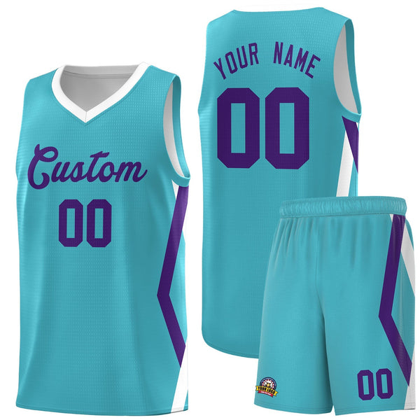Custom Sky Blue Side Rhombus Graffiti Pattern Sets Basketball Jersey | BuyFootballJersey