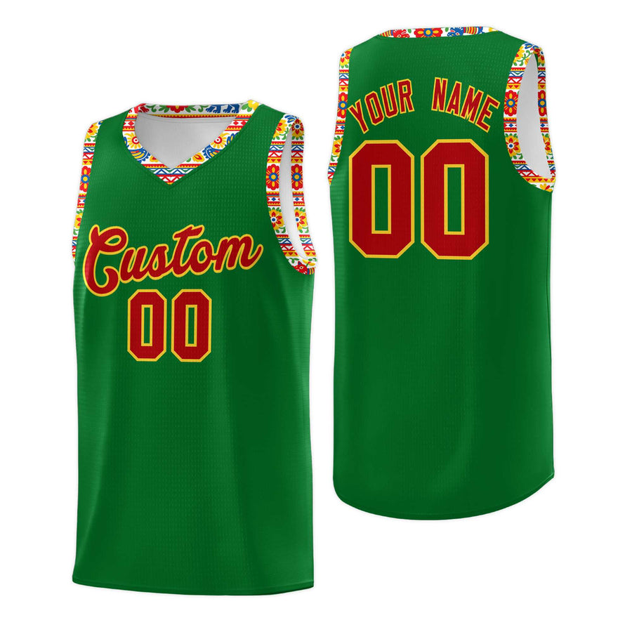 Custom Kelly Green Colorfulflower pattern Mexican Colors Graffiti Patterns Lightweight Uniform Basketball Jersey | BuyFootballJersey
