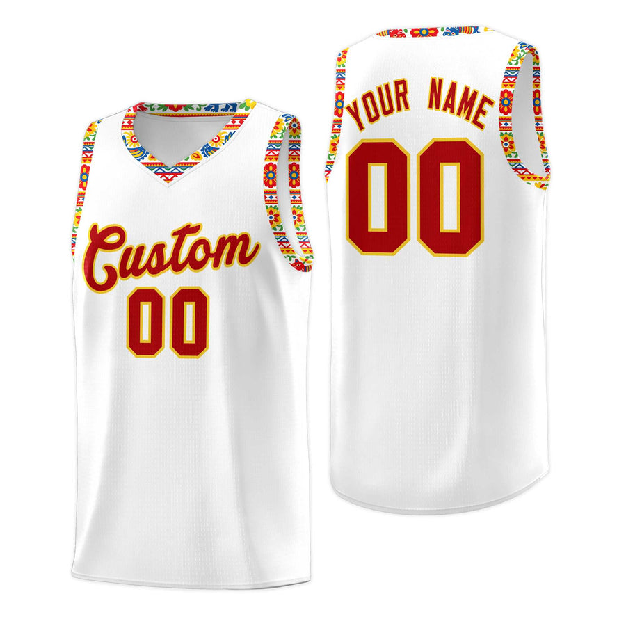 Custom White Colorfulflower pattern Mexican Colors Graffiti Patterns Wrinkle-Resistant Uniform Basketball Jersey | BuyFootballJersey
