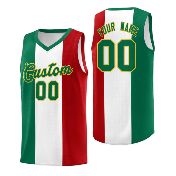 Custom White Kelly Green Red Mexican Colors Graffiti Patterns Breathable Uniform Basketball Jersey | BuyFootballJersey