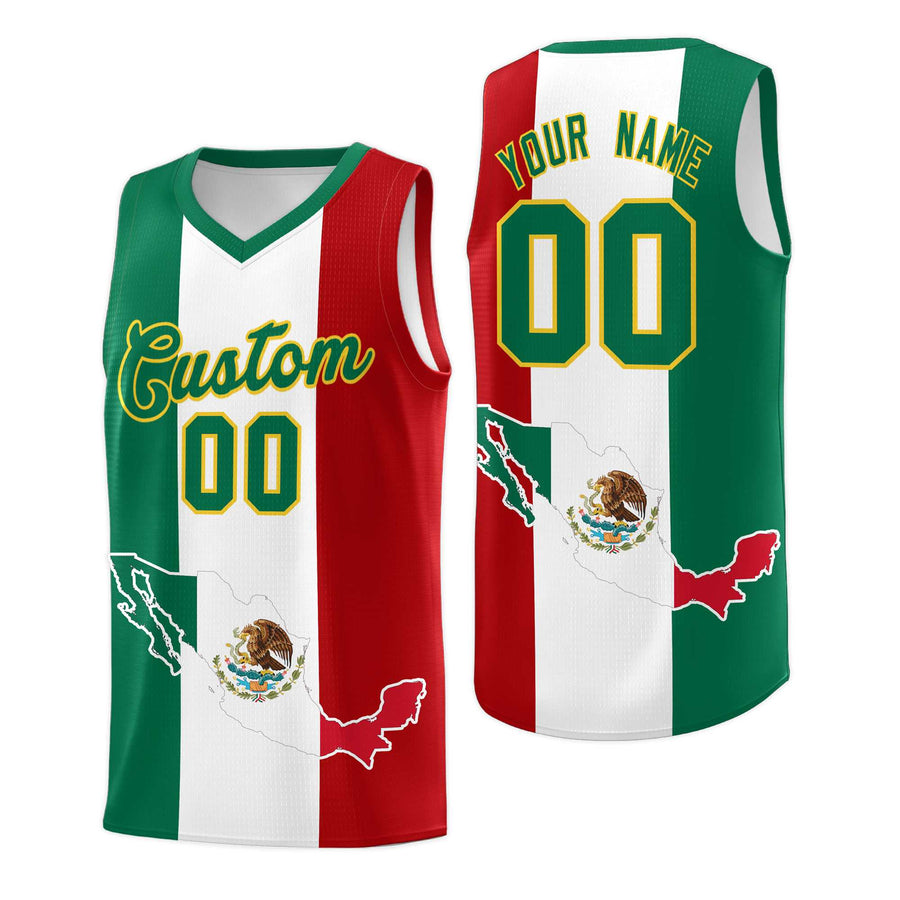 Custom White Kelly Green Red Mexican Colors Graffiti Patterns Quick-Drying Uniform Basketball Jersey | BuyFootballJersey