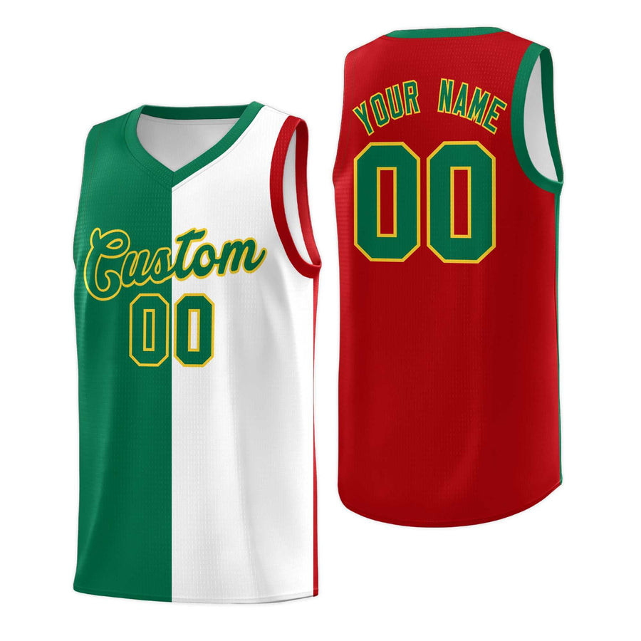 Custom White Kelly Green Red Mexican Colors Graffiti Patterns Lightweight Uniform Basketball Jersey | BuyFootballJersey