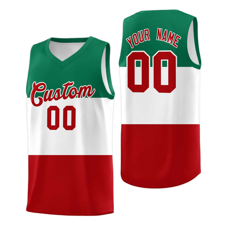 Custom White Kelly Green Red Mexican Colors Graffiti Patterns Drapable Uniform Basketball Jersey | BuyFootballJersey
