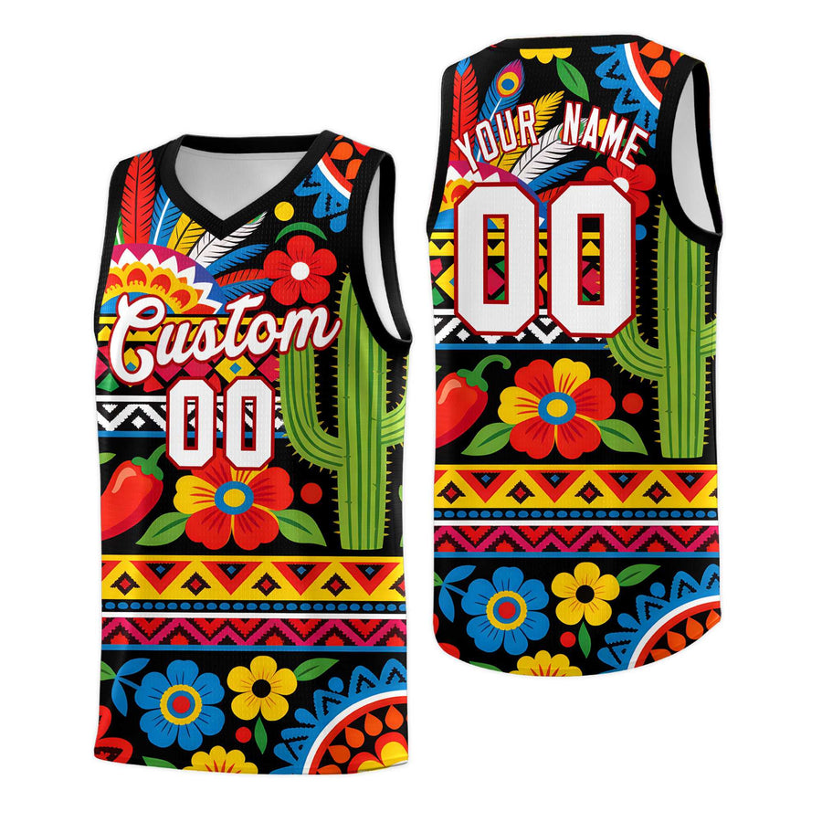 Custom Black Cactus Mexican Colors Graffiti Patterns Wrinkle-Resistant Uniform Basketball Jersey | BuyFootballJersey